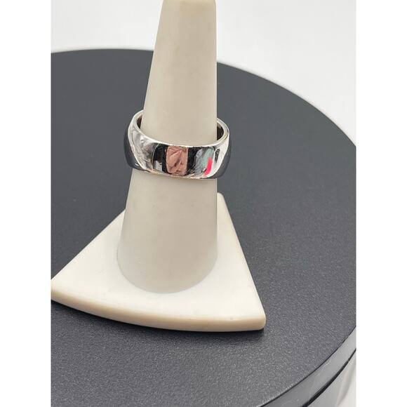 Vintage Sterling Silver Cream Enamel Rhinestone Striped Dome Ring Sz 8.25 - Picture 3 of 8